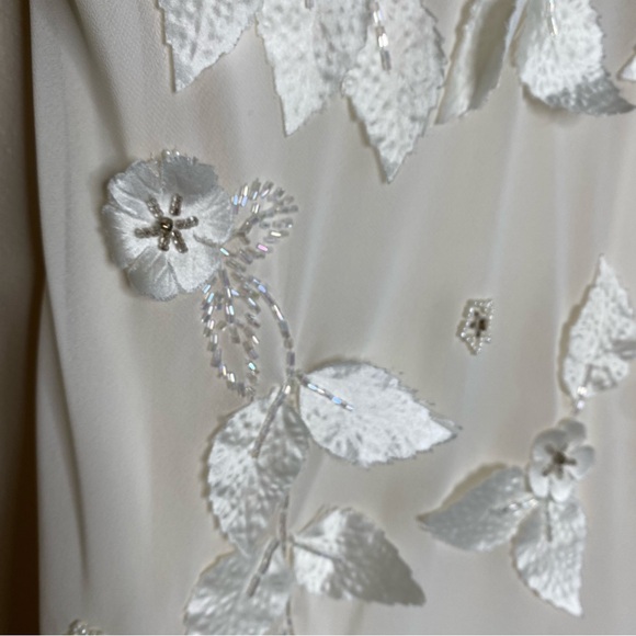 SOLD-VINTAGE XSCAPE BEADED FLORAL APPLIQUÉ FAIRY DRESS WITH SHARKBITE HEM - Picture 11 of 16